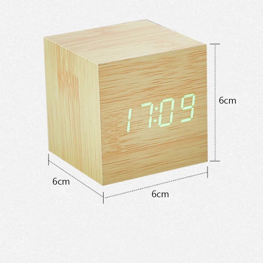 Réveil Digital Bois LED Température Commande Vocale