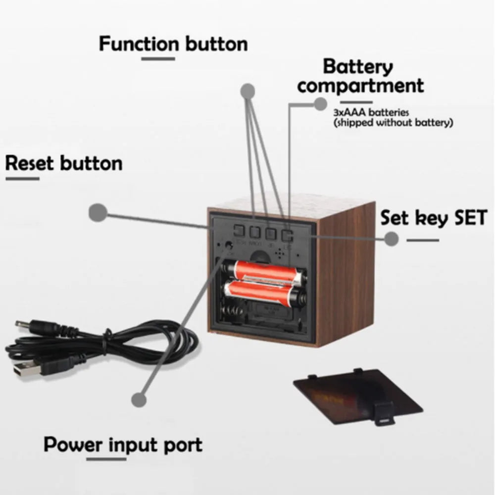 Réveil Digital Bois LED Température Commande Vocale
