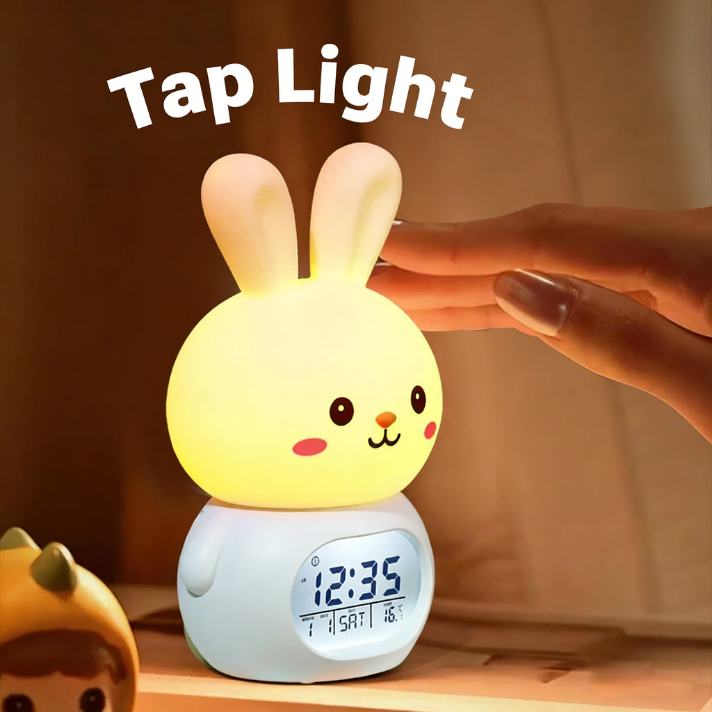 Réveil Lapin Numérique Veilleuse Enfant Silicone Température Tactile