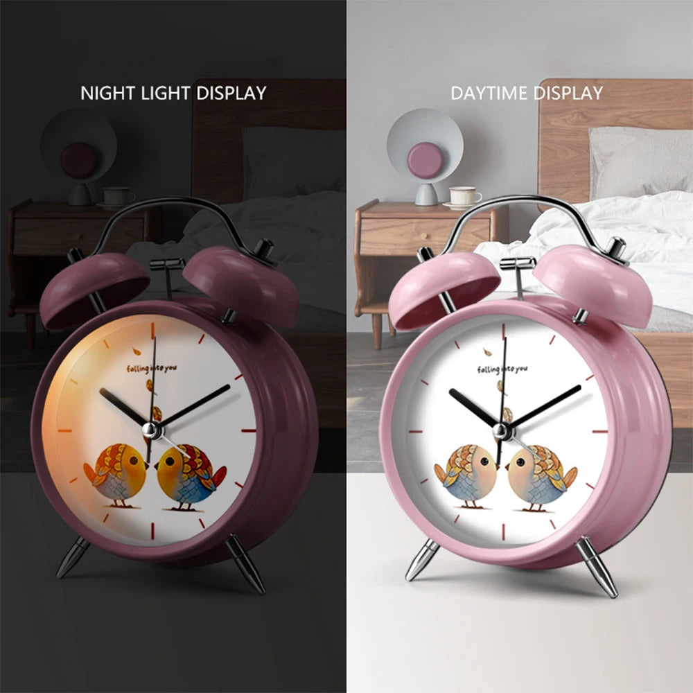 Réveil enfant animal double cloche métal veilleuse 4"