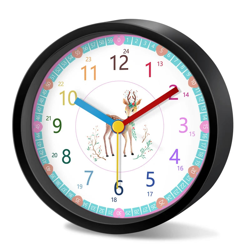Réveil Enfant Animaux Mignons Numéros Colorés Rond