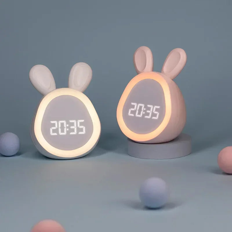 Réveil Lapin LED Veilleuse Enfants Rechargeable Vocale
