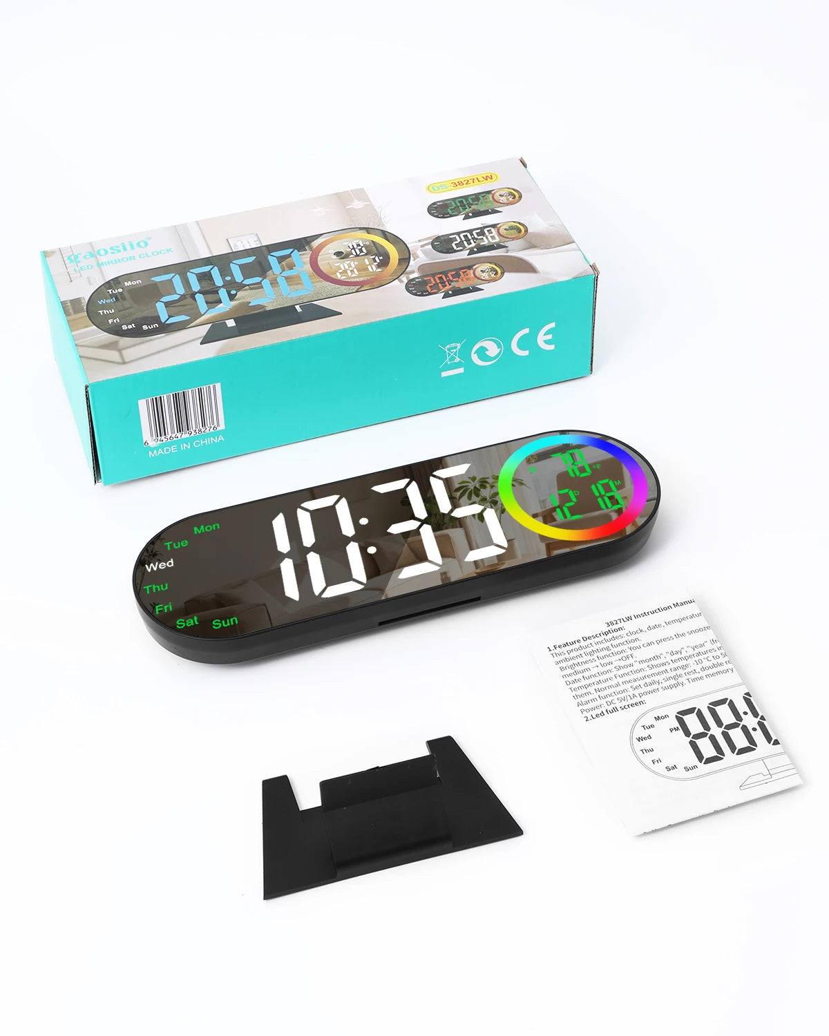 Réveil Miroir LED RGB Température Lampe Ambiance