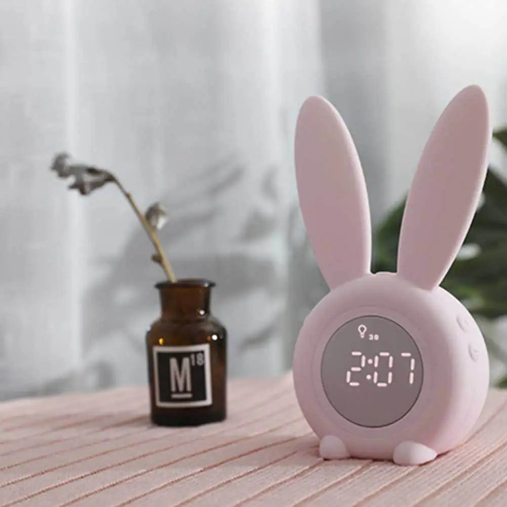 Réveil Lapin Rose Veilleuse Lumineuse Enfant Silencieux
