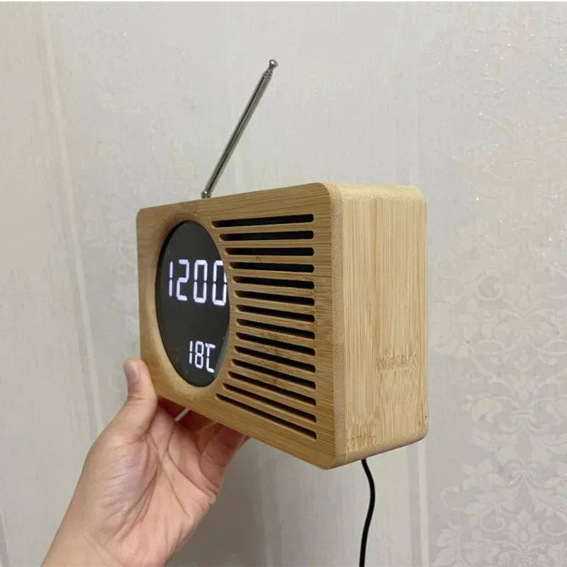 Réveil Bambou Radio FM LED Vocal Multifonction