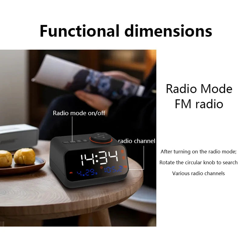 Réveil LED radio FM, commande vocale, thermo-hygromètre