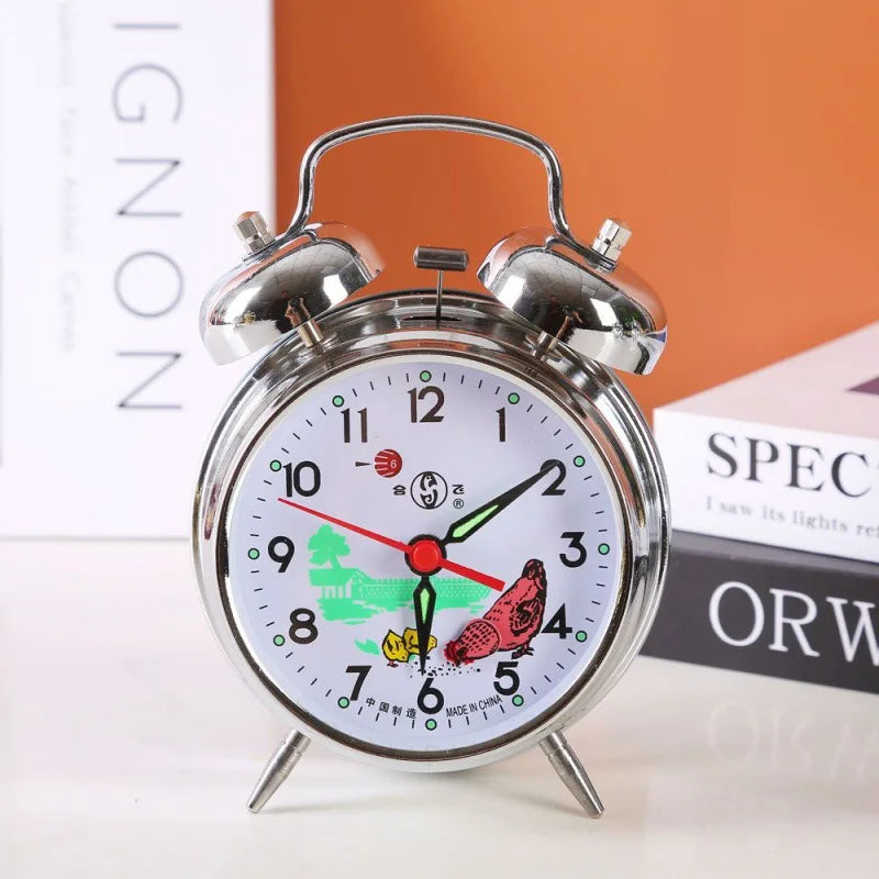 Réveil vintage mécanique métal double cloche chevet.