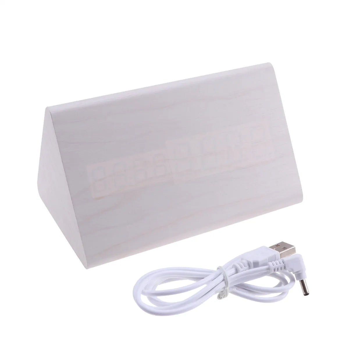 Réveil LED bois numérique, température, luminosité ajustable.