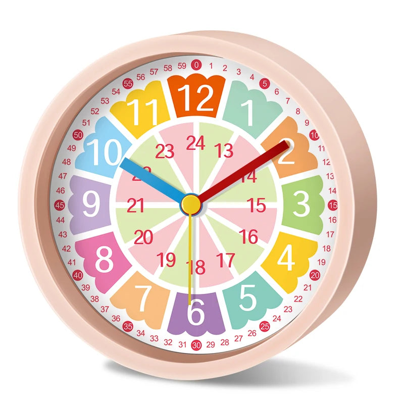 Réveil enfant analogique silencieux coloré pour apprentissage de l'heure.