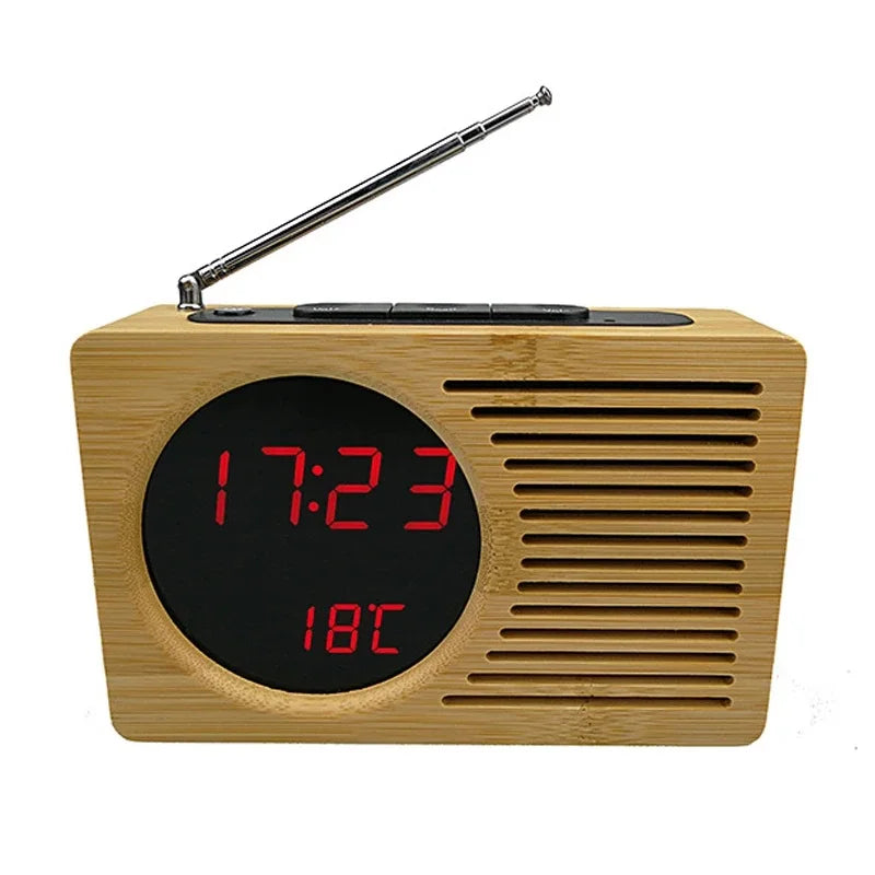 Réveil numérique bois radio FM commande vocale multifonction.