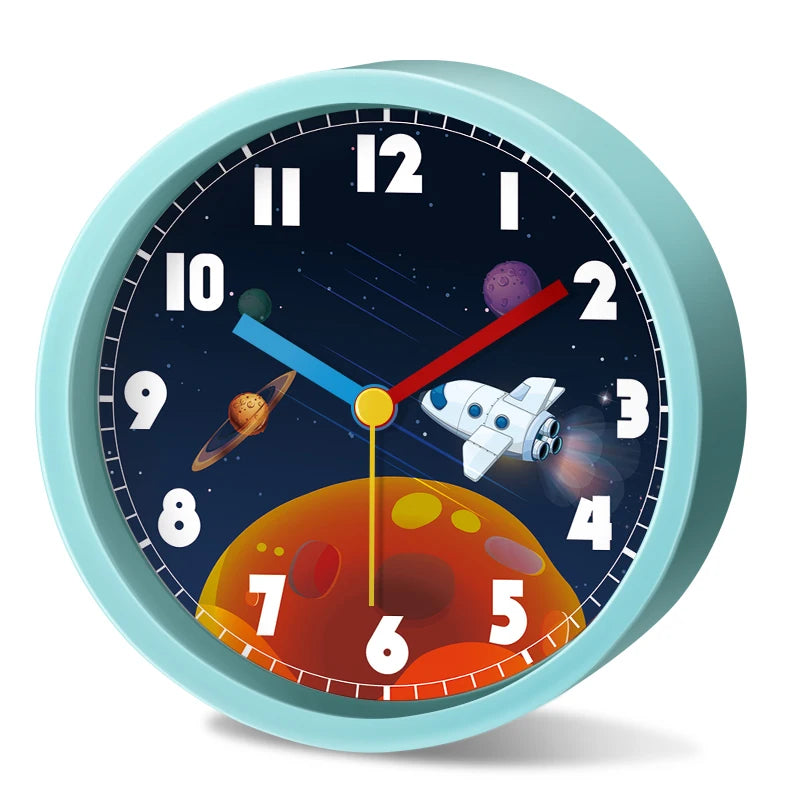 Réveil enfant silencieux astronaute planète rond bureau