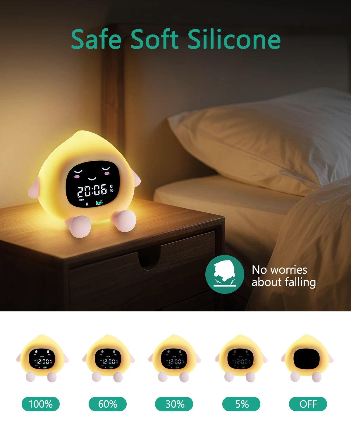 Réveil enfant éducatif sommeil, veilleuse 9 couleurs rechargeable.