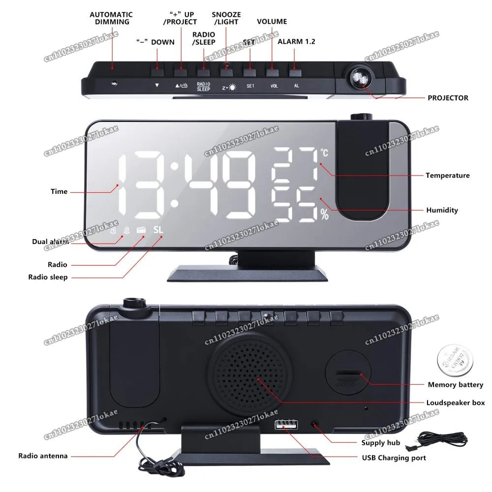 Réveil Projecteur LED Radio FM USB Double Alarme