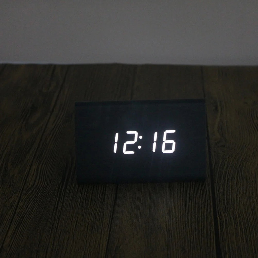 Réveil bois LED numérique tactile température contrôle sonore.