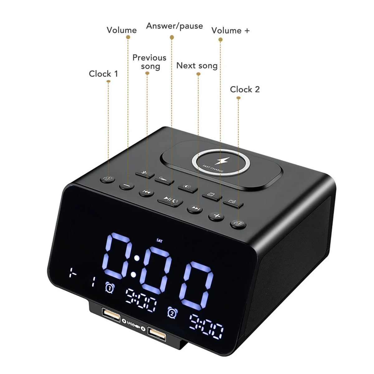 Réveil Bluetooth Enceinte Radio Chargeur Sans Fil USB