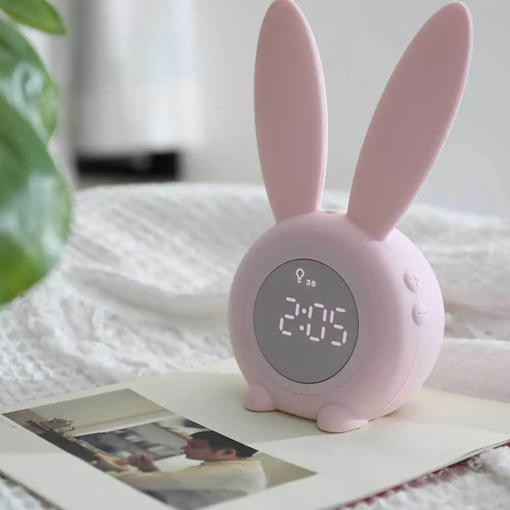 Réveil enfant lapin rose numérique veilleuse chevet