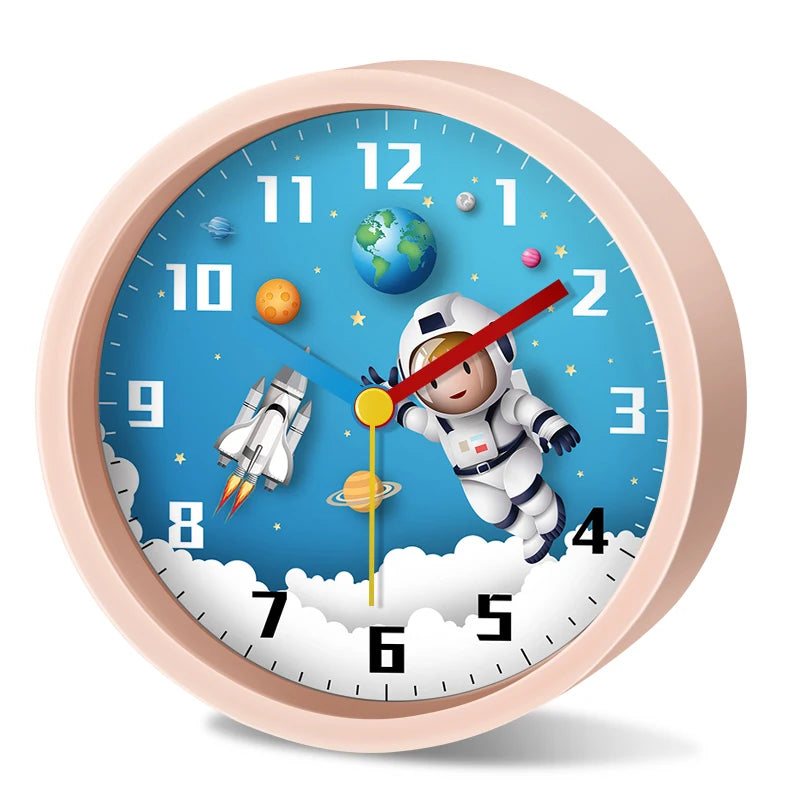 Réveil enfant astronaute planètes rond silencieux analogique