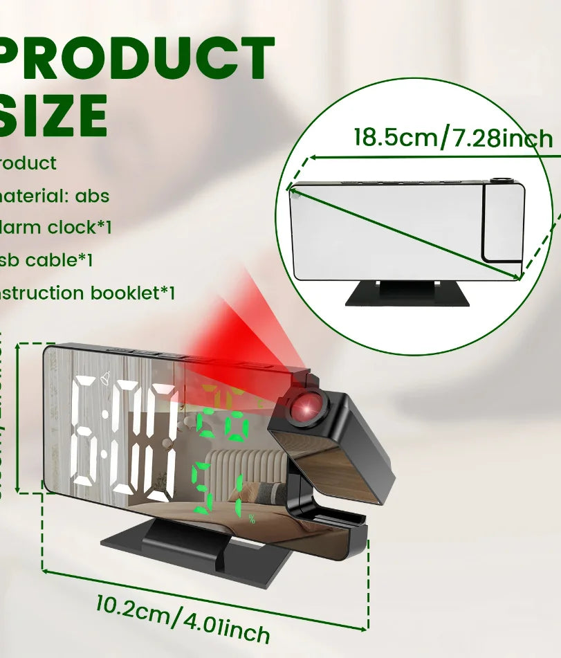 Réveil Projection LED Miroir Numérique 180° USB