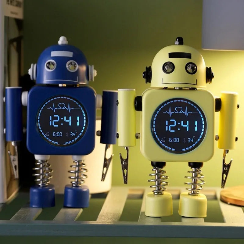 Réveil Robot LED Veilleuse Température Humidité Enfant