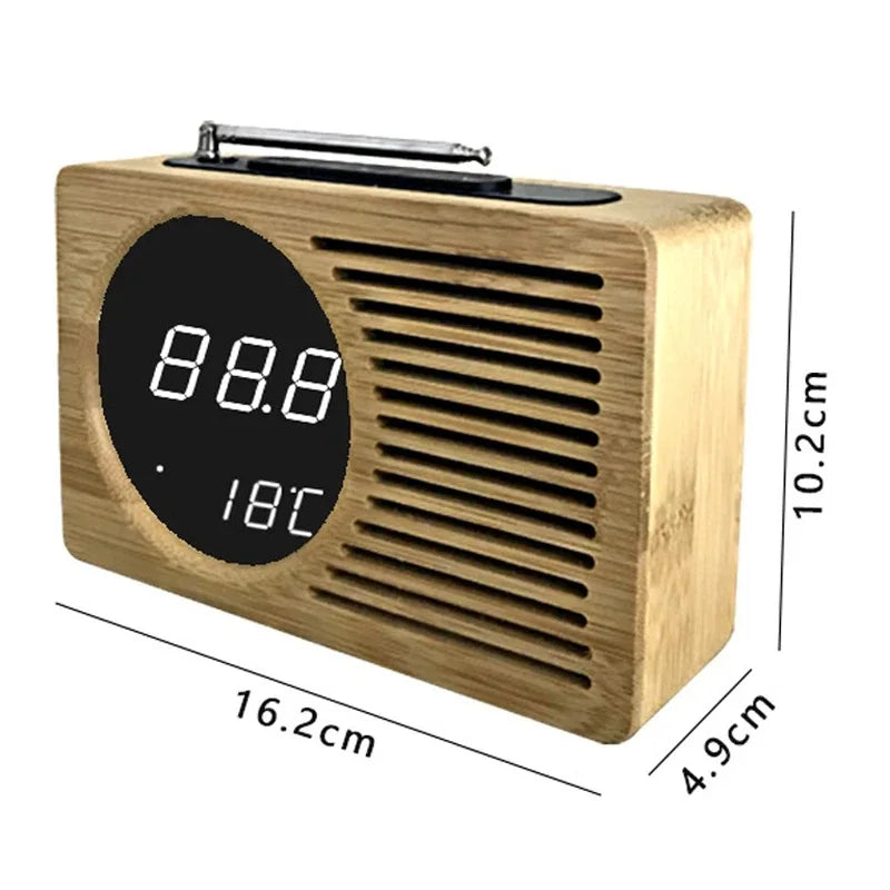 Réveil Digital Radio FM Bambou LED Contrôle Vocal