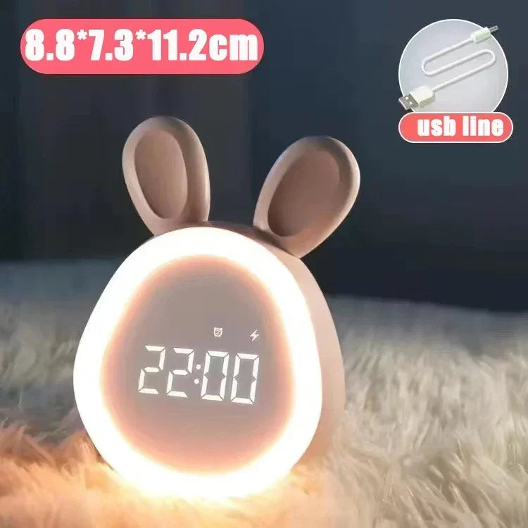 Réveil Lapin LED Veilleuse Enfants Rechargeable Vocale