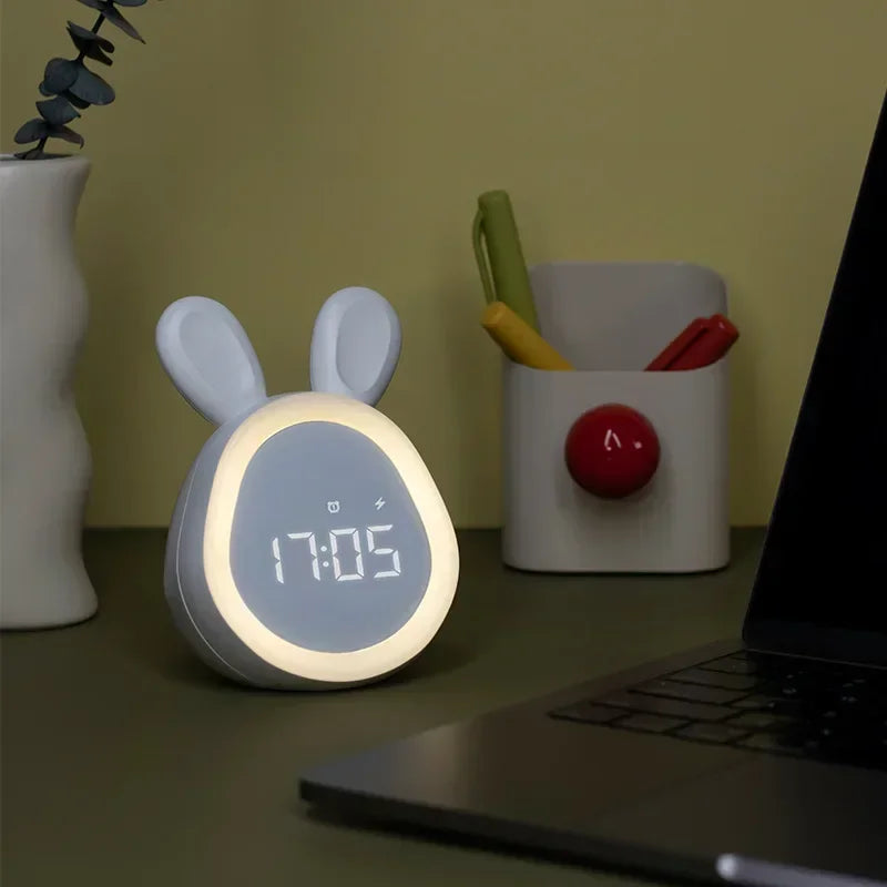 Réveil Lapin Cartoon LED Numérique Veilleuse USB Enfant
