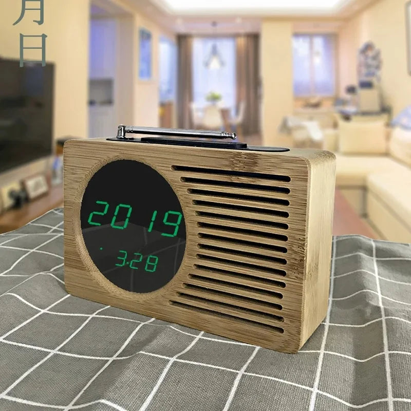 Réveil Bambou Radio FM LED Vocal Multifonction