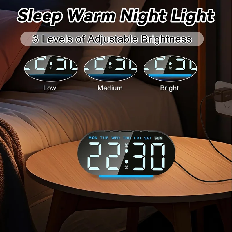 Réveil Digital LED Radio-Contrôlé Veilleuse Double Alarme