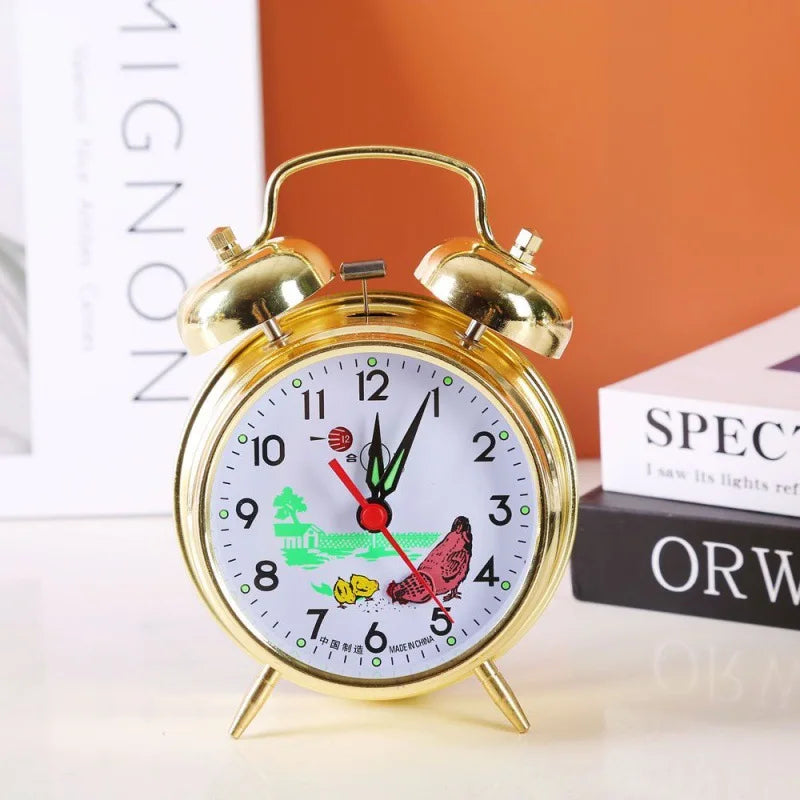 Réveil vintage mécanique métal double cloche chevet.