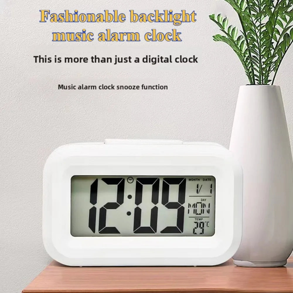 Réveil LED numérique multifonction, snooze, date, température.
