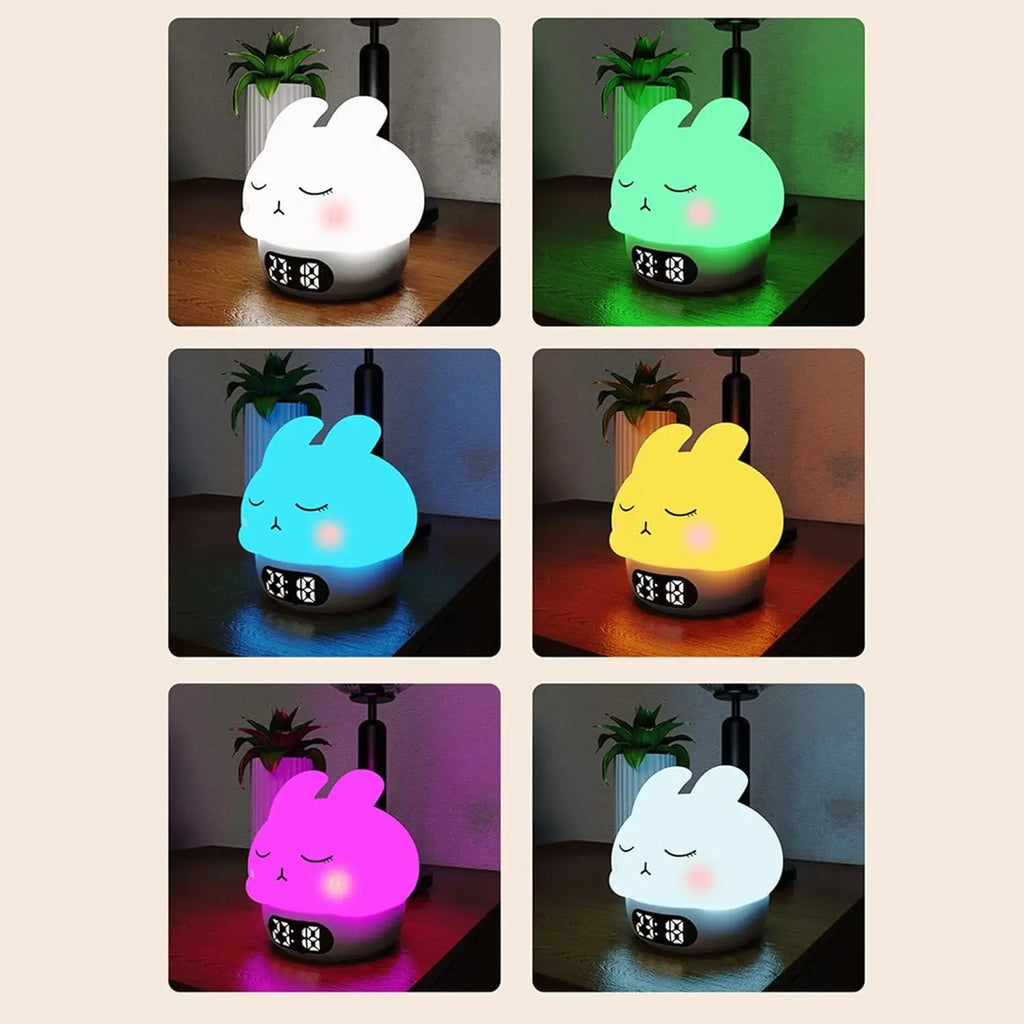 Réveil Lapin Veilleuse Silicone LED Rechargeable Couleurs
