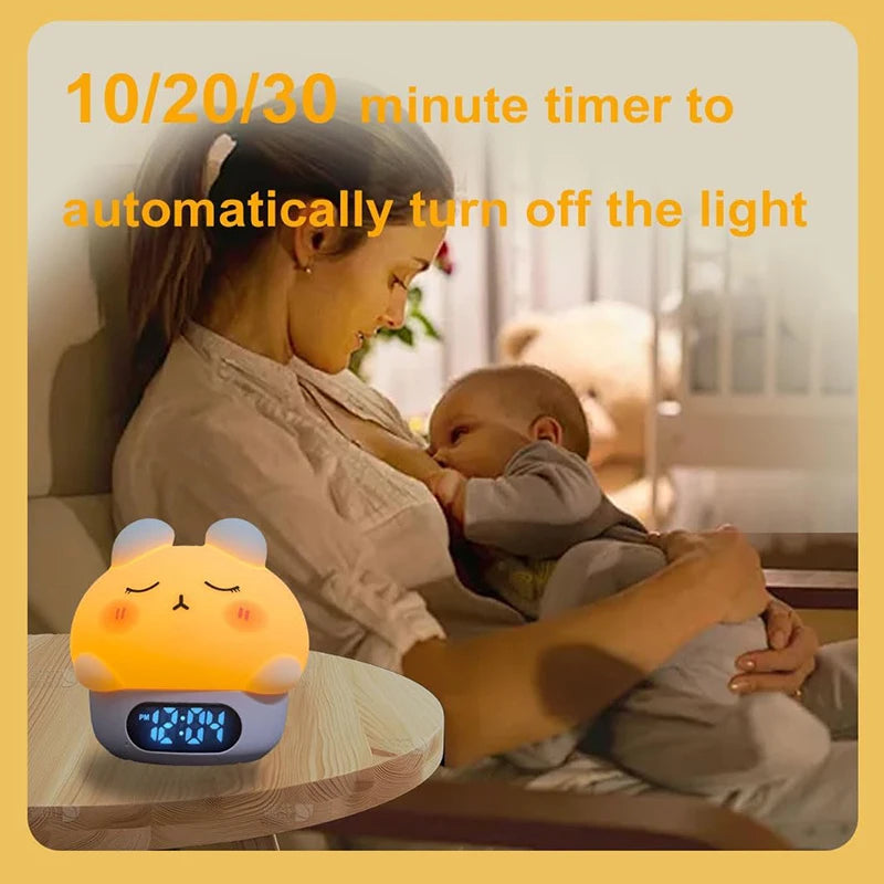 Réveil Lapin Veilleuse Enfants LED Température Rechargeable