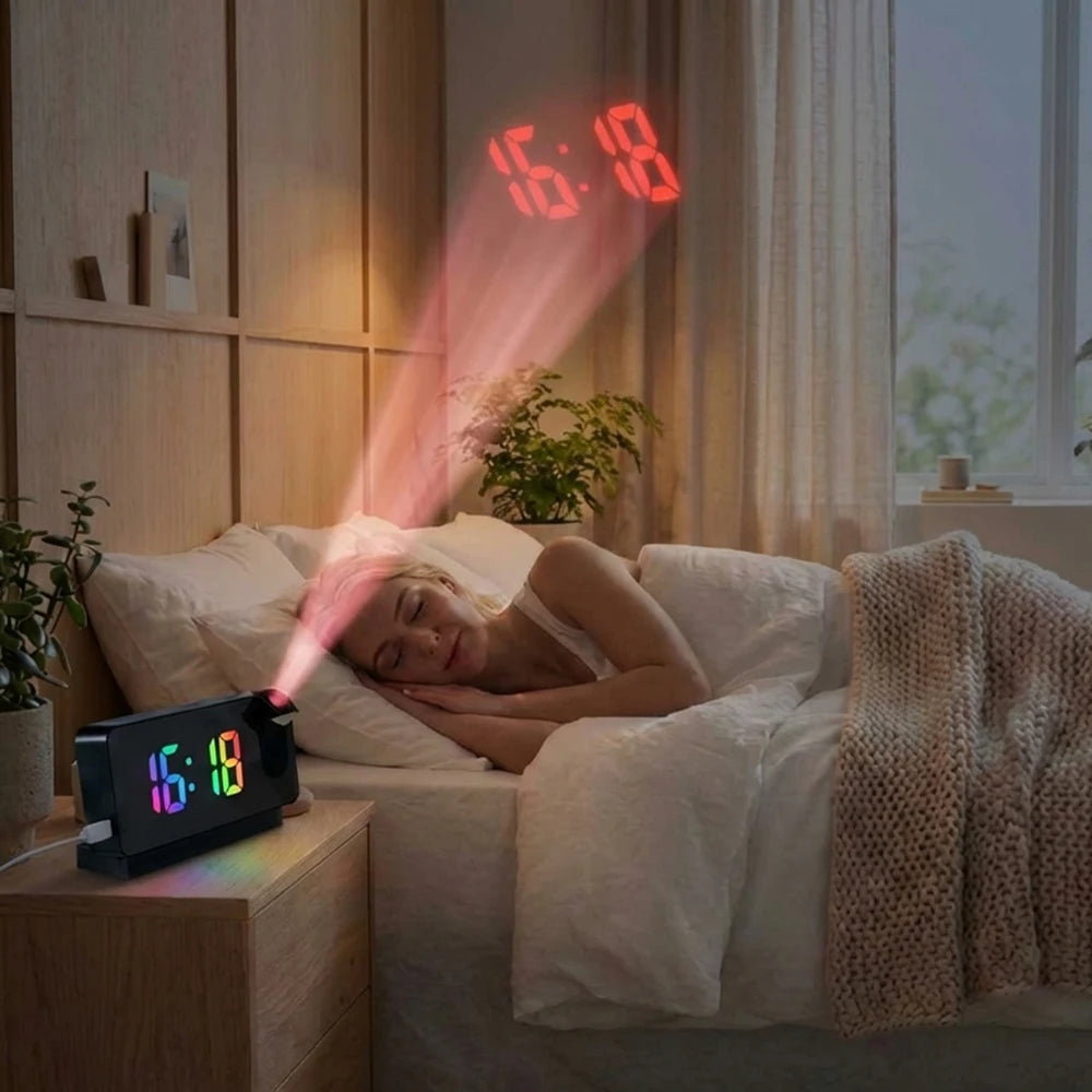 Réveil Projecteur Mur Plafond Rotatif Température LED