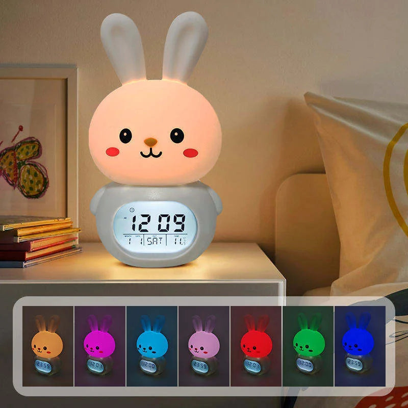 Réveil Lapin Numérique Veilleuse Enfant Silicone Température Tactile