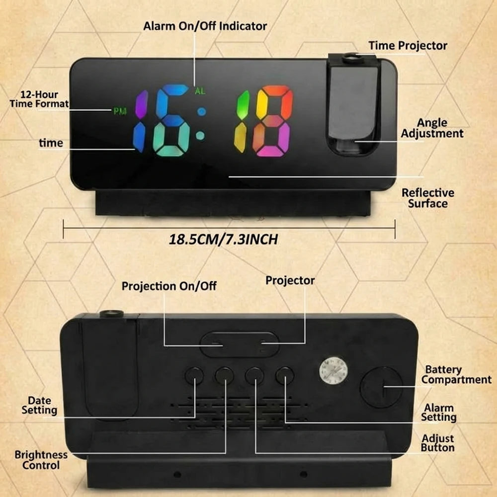 Réveil Projecteur Mur Plafond Rotatif Température LED