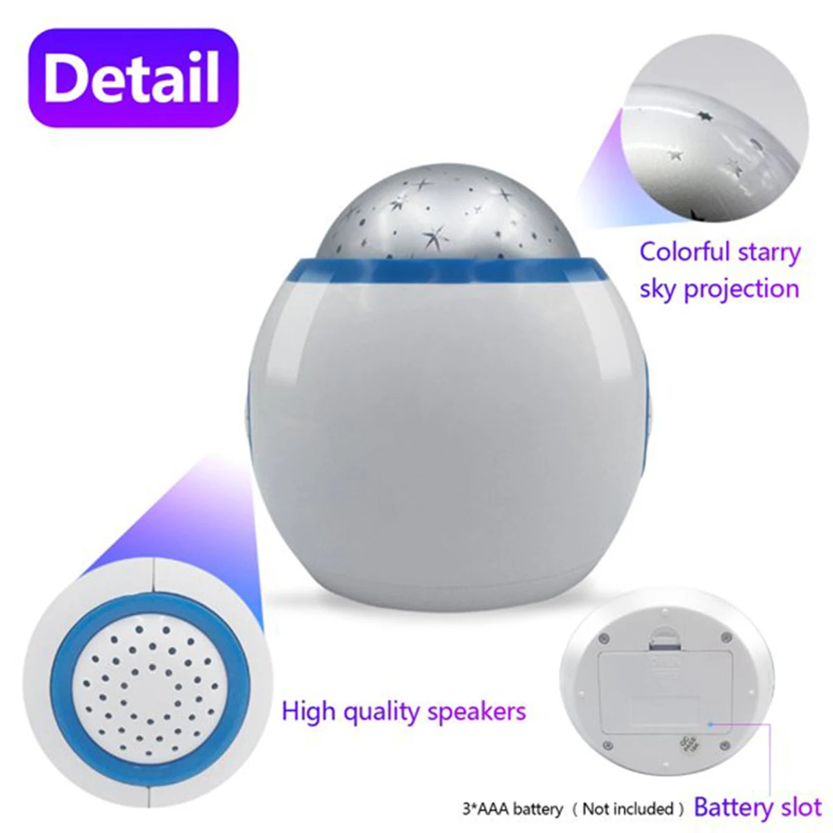 Réveil Projecteur Étoiles LED Musical Enfant Veilleuse