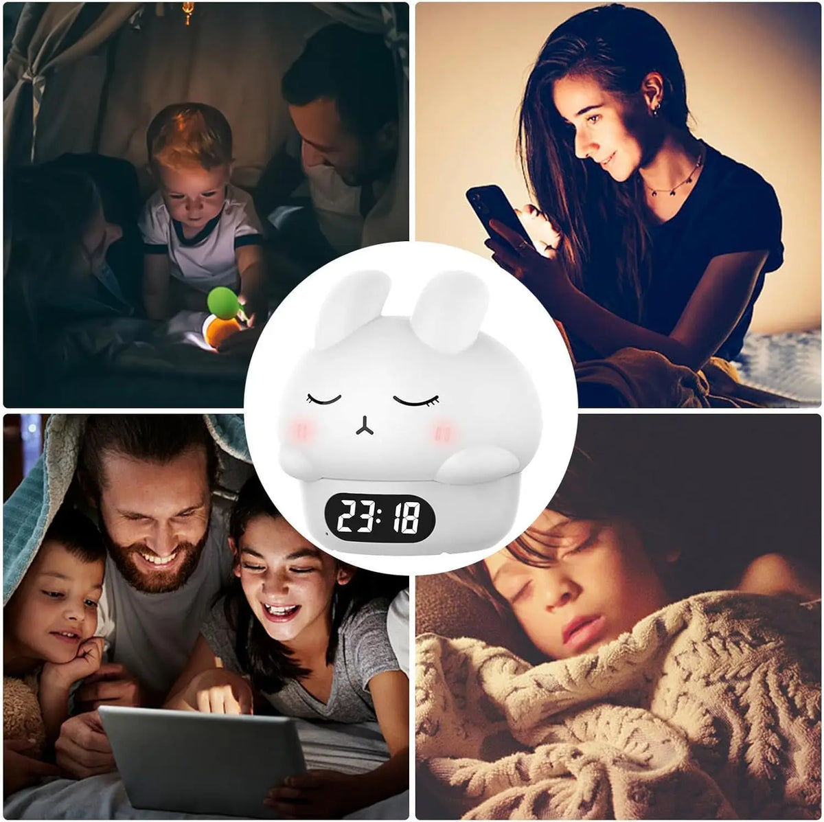 Réveil Lapin Veilleuse Silicone LED Rechargeable Couleurs