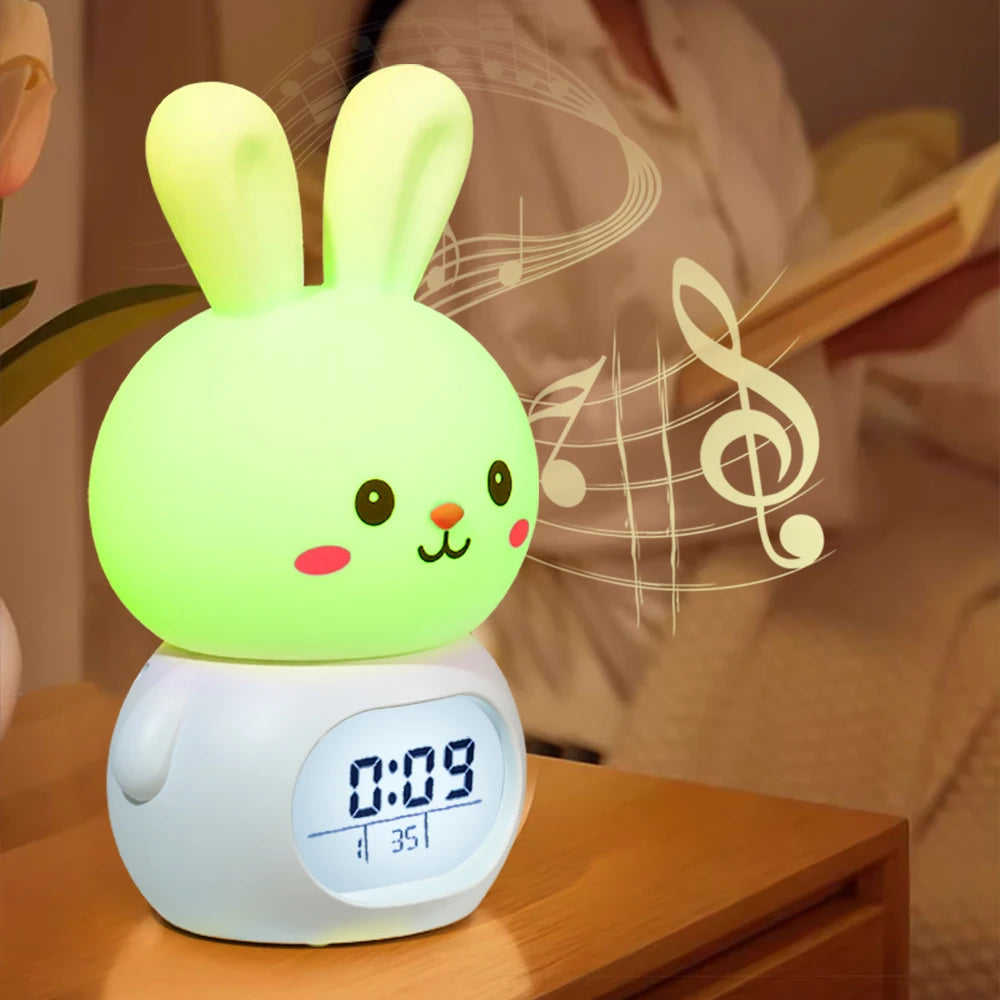 Réveil Lapin Numérique Veilleuse Enfant Silicone Température Tactile