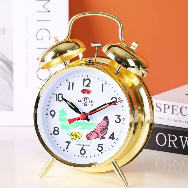 Réveil vintage mécanique métal double cloche chevet.