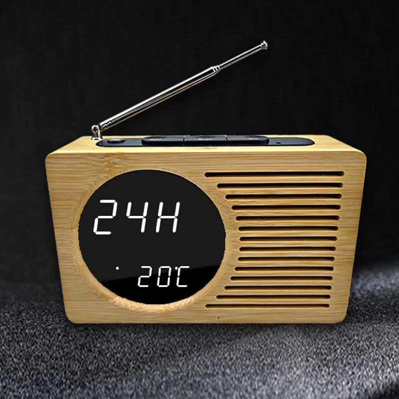 Réveil Bambou Radio FM LED Vocal Multifonction