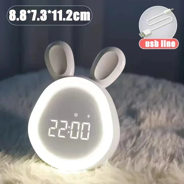Réveil Lapin Cartoon LED Numérique Veilleuse USB Enfant