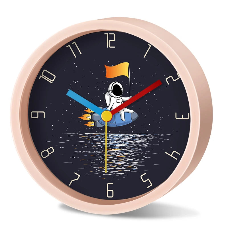 Réveil Enfant Astronaute Planète Silencieux Rond Bureau