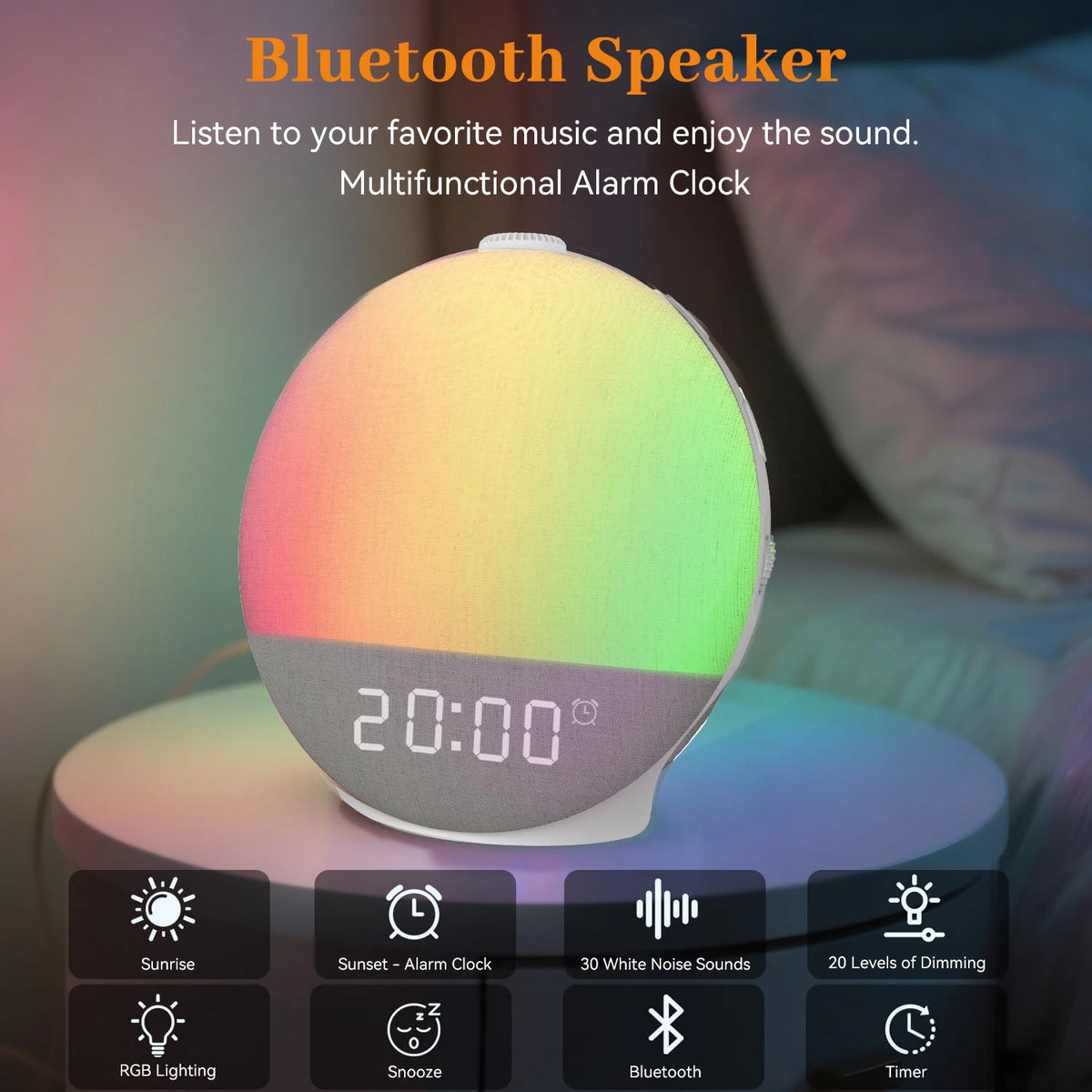 Réveil Intelligent Lumière Aube Bruit Blanc Bluetooth