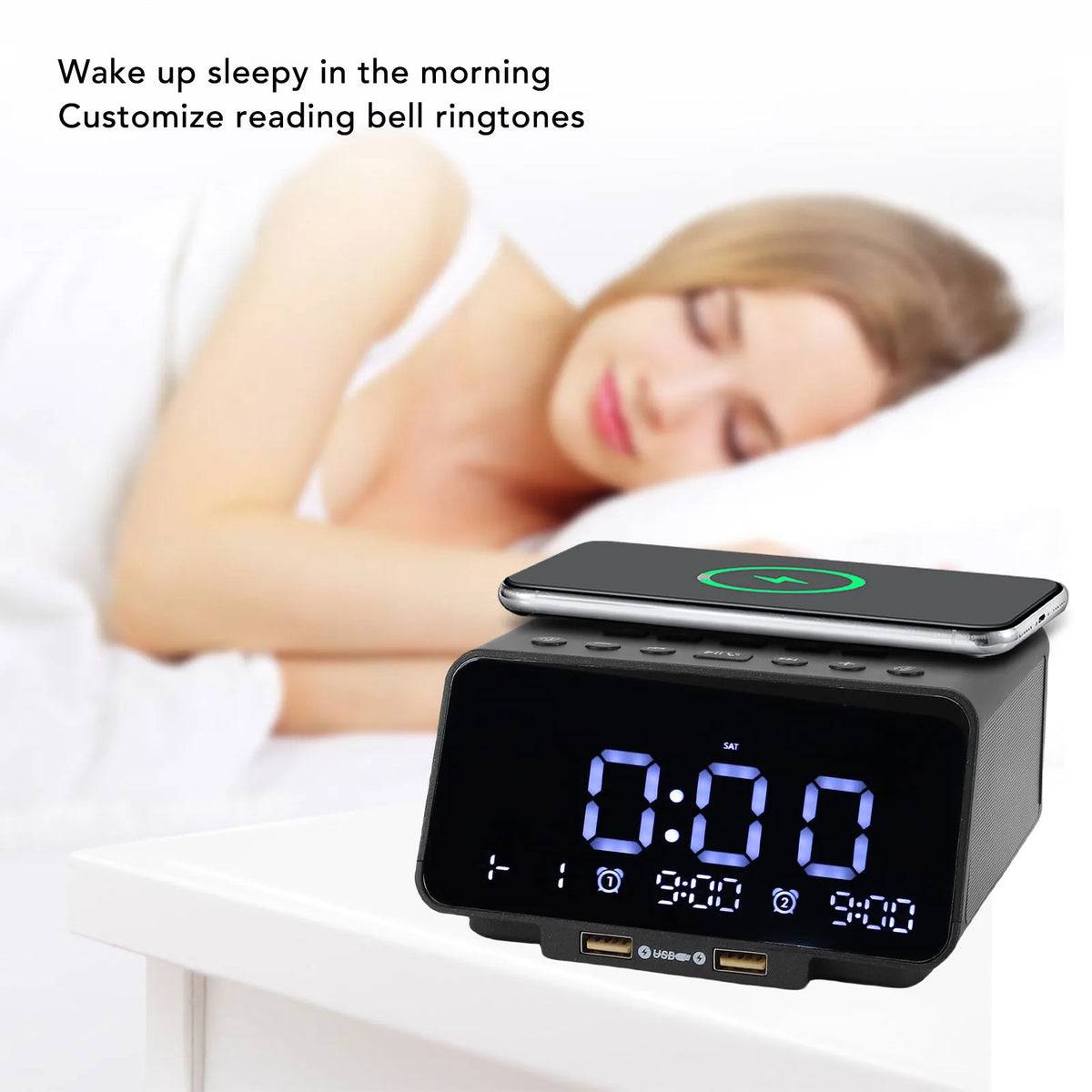 Réveil Bluetooth Enceinte Radio Chargeur Sans Fil USB