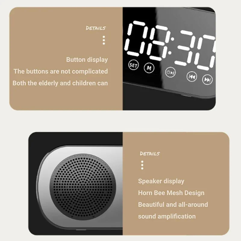 Réveil Bluetooth Haut-parleur Radio FM Miroir LED