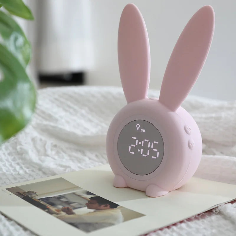 Réveil Lapin LED Minuteur Veilleuse Enfant Rechargeable USB