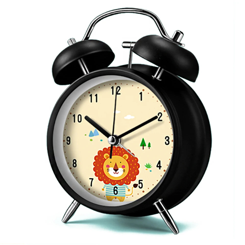 Réveil enfant animal double cloche métal veilleuse 4"