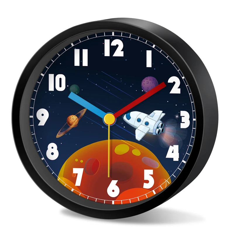 Réveil Enfant Astronaute Planète Silencieux Rond Bureau