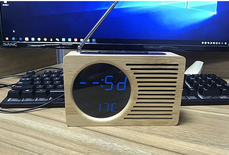 Réveil Bambou Radio FM LED Vocal Multifonction