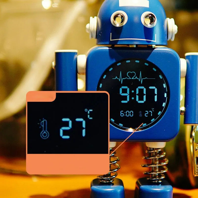 Réveil Robot LED Veilleuse Température Humidité Pour Enfants